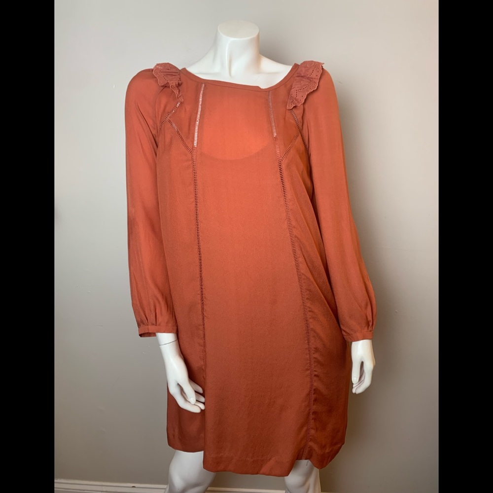Vanessa Bruno Athé Lace Trimmed Silk mid-length Dress in Orange Size 42